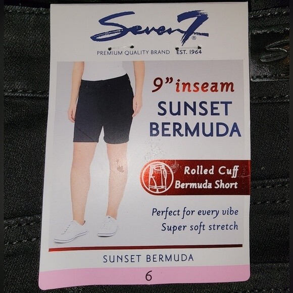 Seven7 Black Super Soft Stretch Rolled Cuff Sunset Bermuda Shorts Size 6 - Picture 5 of 11